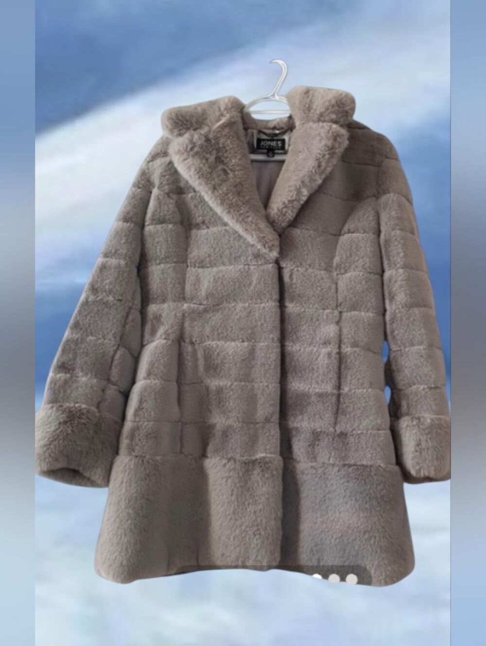Women's Luxury Silver Gray Plush Faux Fur Coat ByJones New York